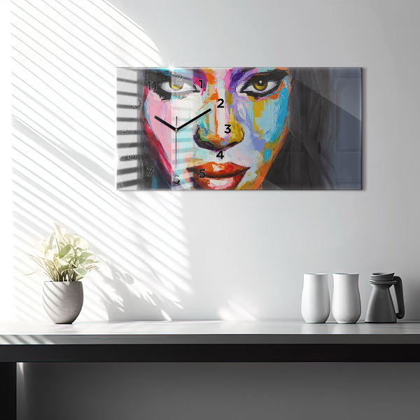 Glass wall clock rectangular Colorful Woman's Face