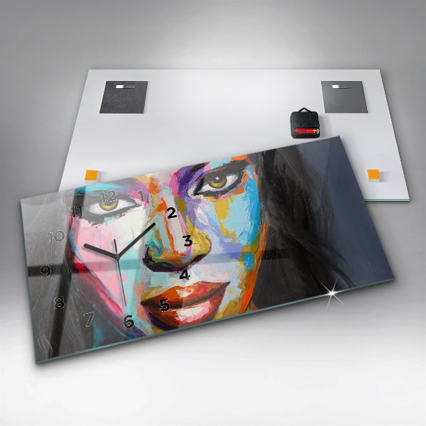 Glass wall clock rectangular Colorful Woman's Face
