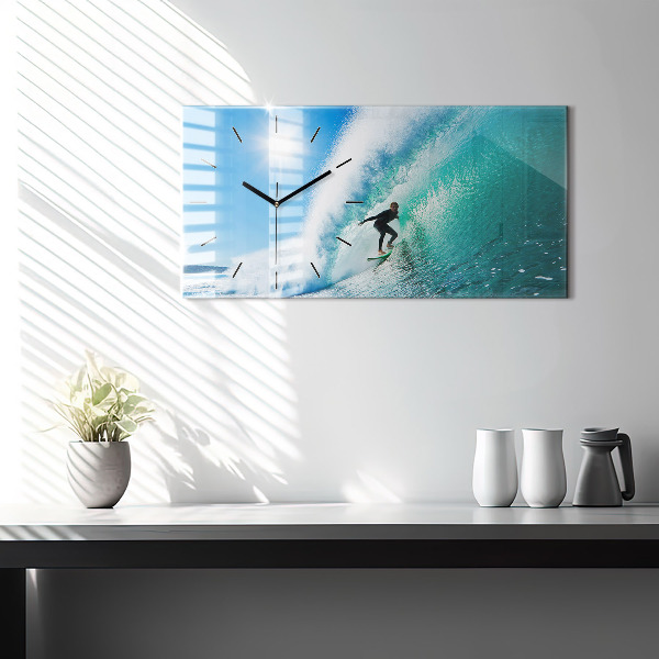 Glass wall clock rectangular Surfing in Hawaii