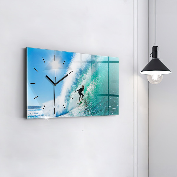 Glass wall clock rectangular Surfing in Hawaii
