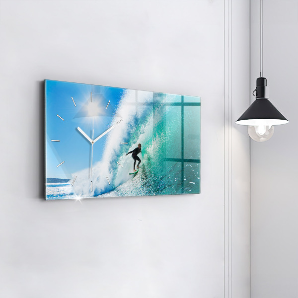 Glass wall clock rectangular Surfing in Hawaii