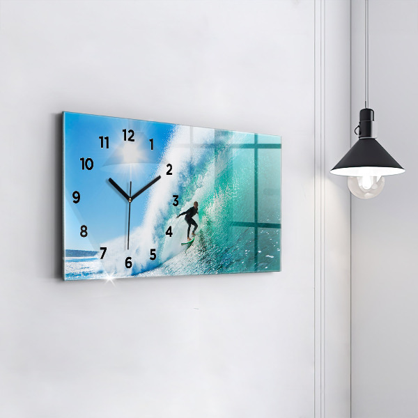 Glass wall clock rectangular Surfing in Hawaii