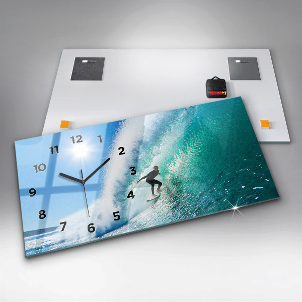 Glass wall clock rectangular Surfing in Hawaii