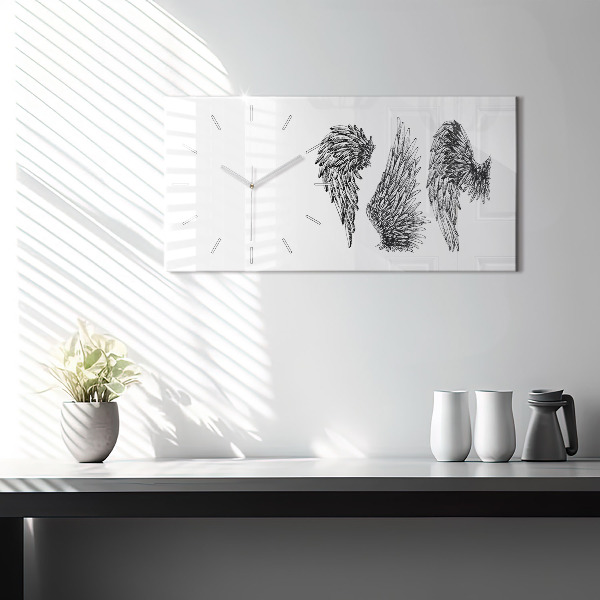 Glass wall clock rectangular Angel wings