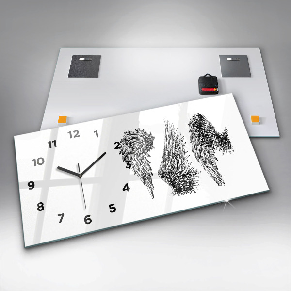 Glass wall clock rectangular Angel wings