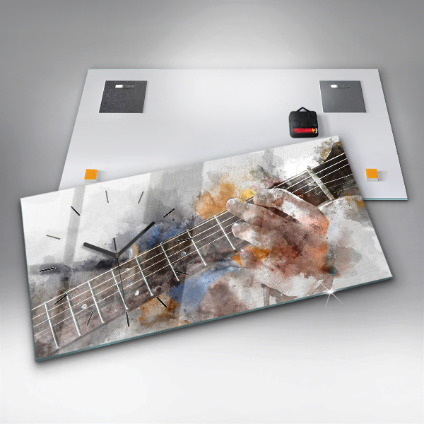 Glass wall clock rectangular Guitar