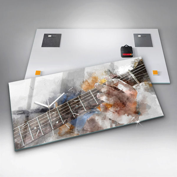 Glass wall clock rectangular Guitar
