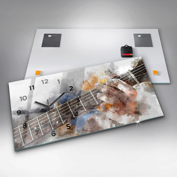 Glass wall clock rectangular Guitar