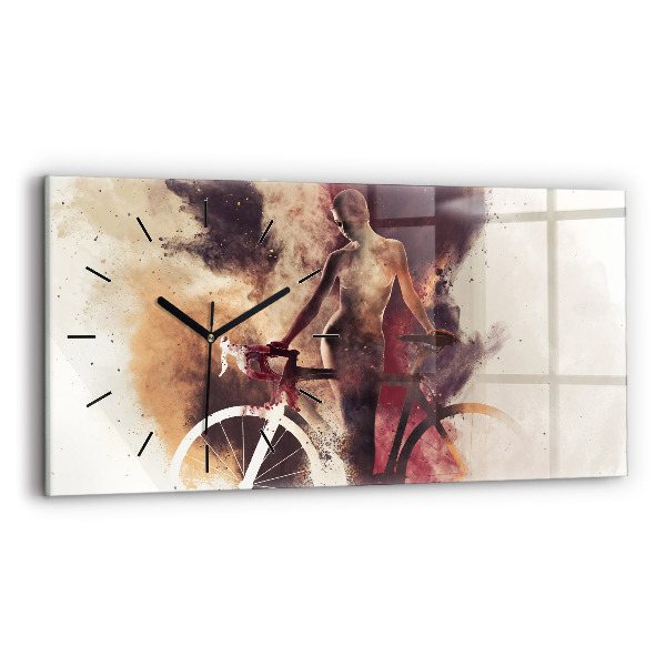 Glass wall clock rectangular Woman and bike