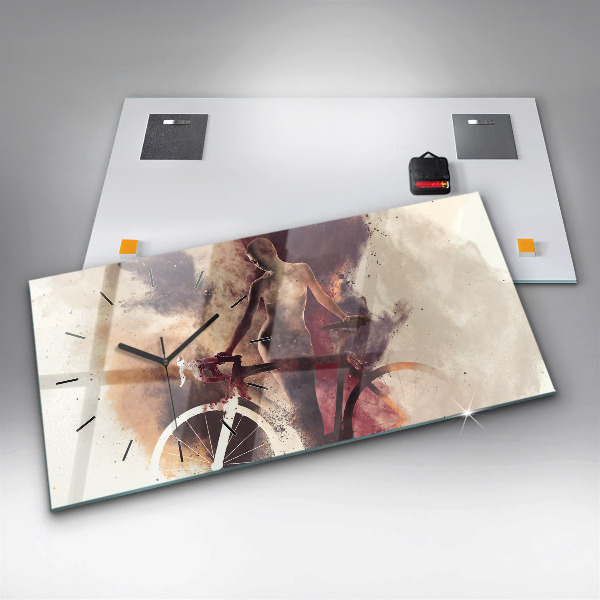 Glass wall clock rectangular Woman and bike