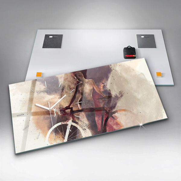 Glass wall clock rectangular Woman and bike