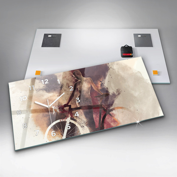 Glass wall clock rectangular Woman and bike