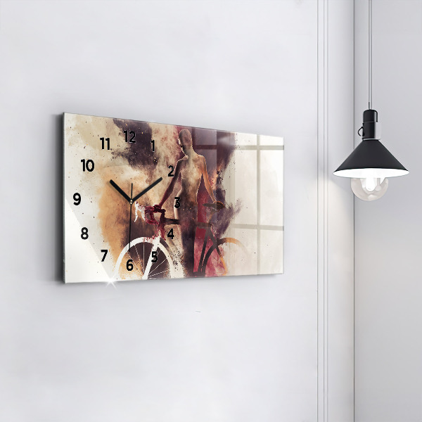 Glass wall clock rectangular Woman and bike