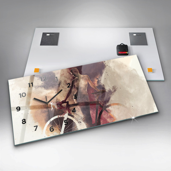 Glass wall clock rectangular Woman and bike