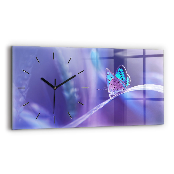 Glass wall clock rectangular Butterfly on the grass