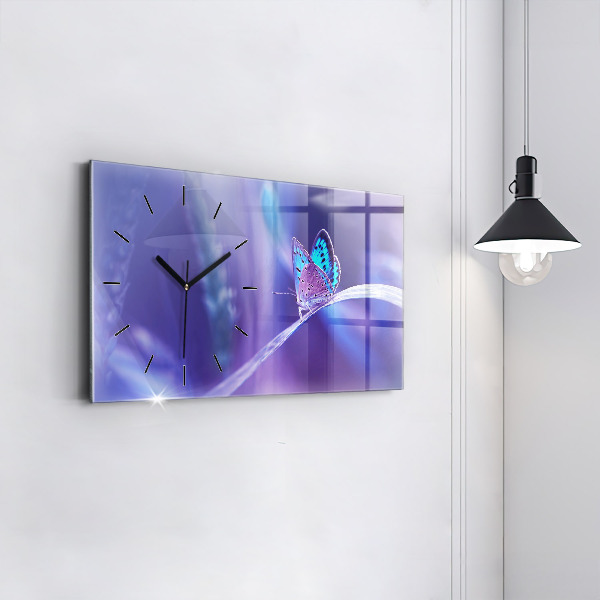 Glass wall clock rectangular Butterfly on the grass