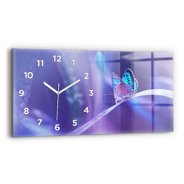 Glass wall clock rectangular Butterfly on the grass