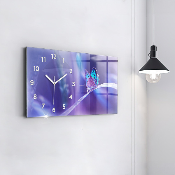 Glass wall clock rectangular Butterfly on the grass