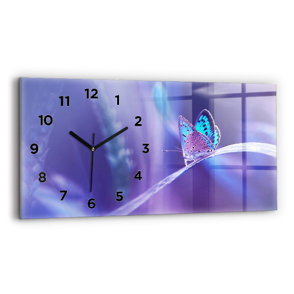 Glass wall clock rectangular Butterfly on the grass