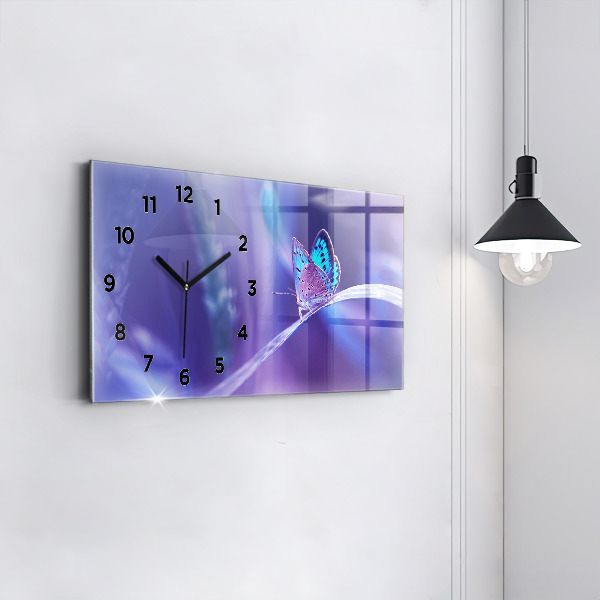 Glass wall clock rectangular Butterfly on the grass