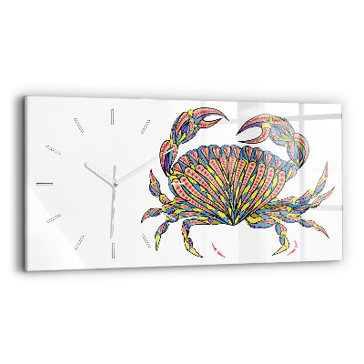 Glass wall clock rectangular Ethnic Crab