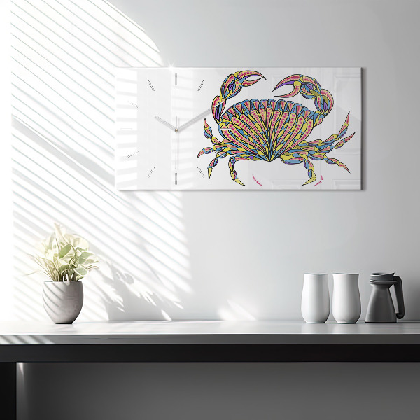 Glass wall clock rectangular Ethnic Crab