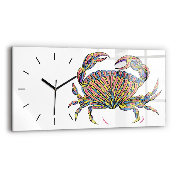 Glass wall clock rectangular Ethnic Crab