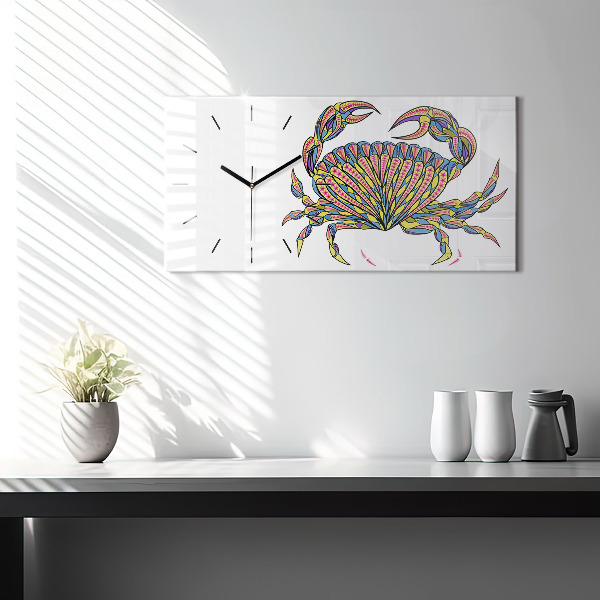 Glass wall clock rectangular Ethnic Crab