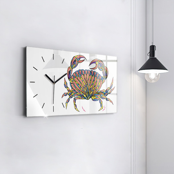 Glass wall clock rectangular Ethnic Crab