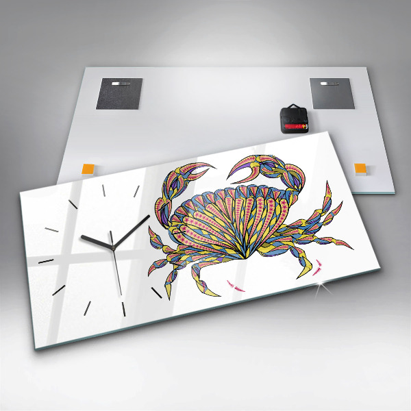 Glass wall clock rectangular Ethnic Crab