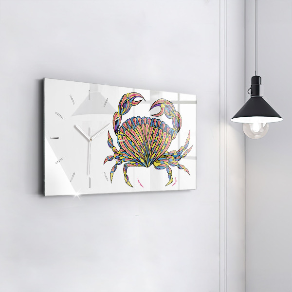Glass wall clock rectangular Ethnic Crab