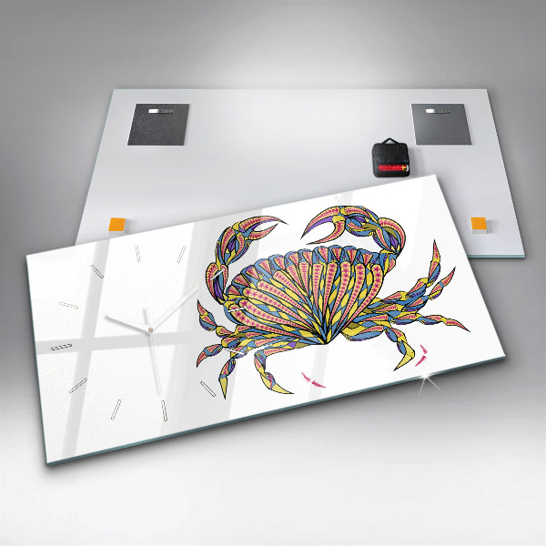 Glass wall clock rectangular Ethnic Crab