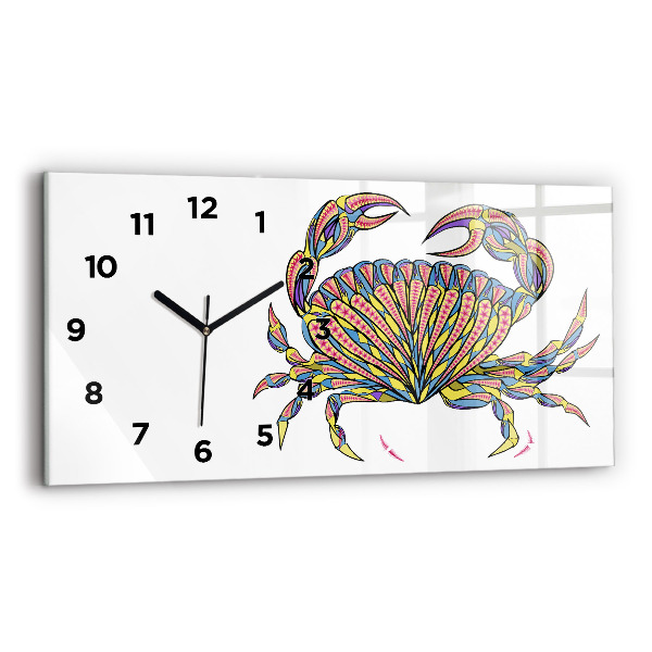 Glass wall clock rectangular Ethnic Crab