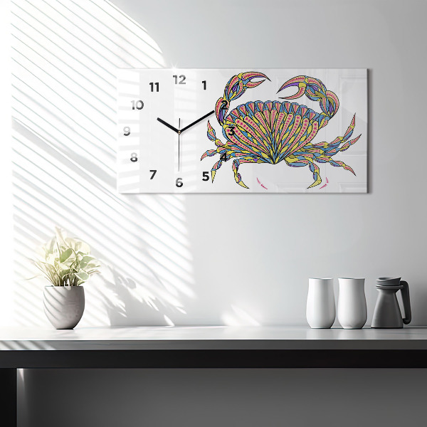 Glass wall clock rectangular Ethnic Crab