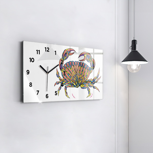 Glass wall clock rectangular Ethnic Crab