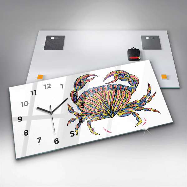 Glass wall clock rectangular Ethnic Crab