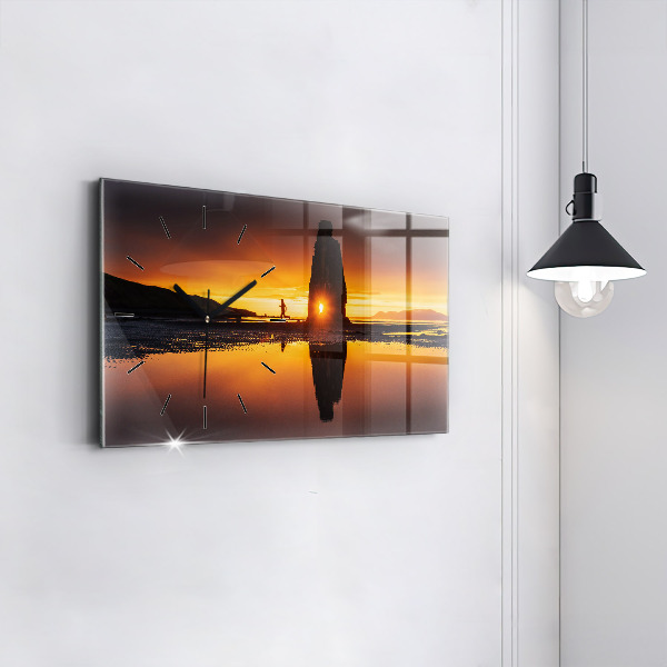Glass wall clock rectangular Runner and sunset