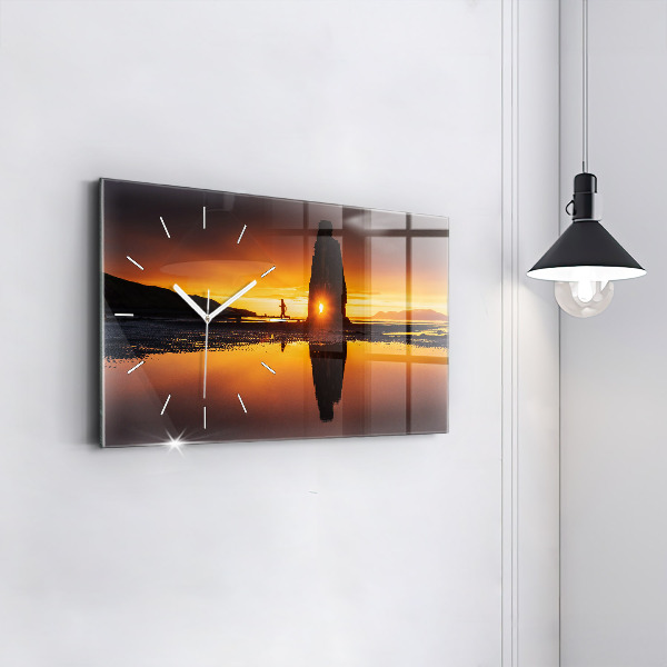 Glass wall clock rectangular Runner and sunset