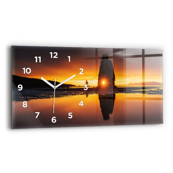 Glass wall clock rectangular Runner and sunset