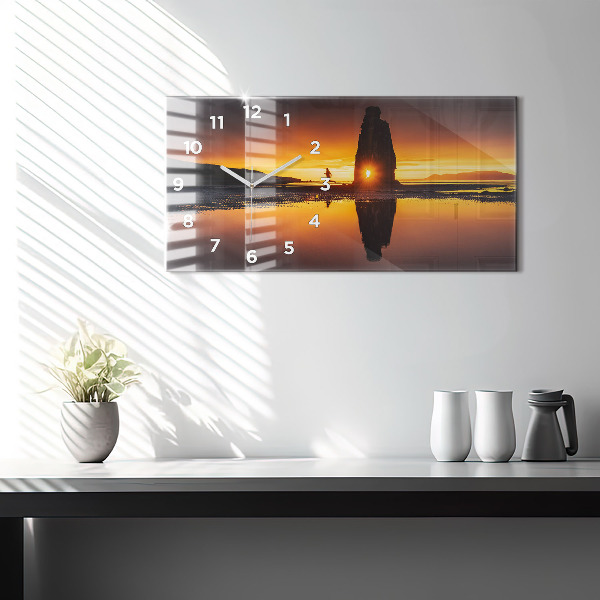 Glass wall clock rectangular Runner and sunset
