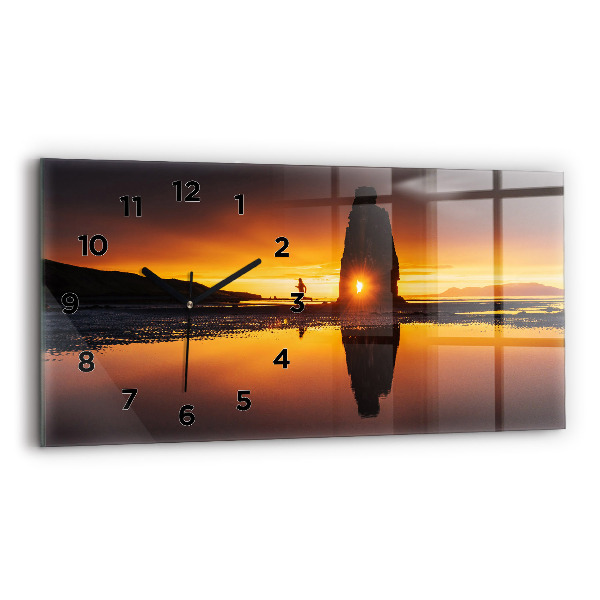 Glass wall clock rectangular Runner and sunset