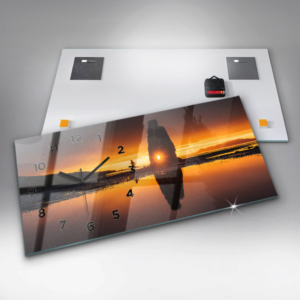 Glass wall clock rectangular Runner and sunset