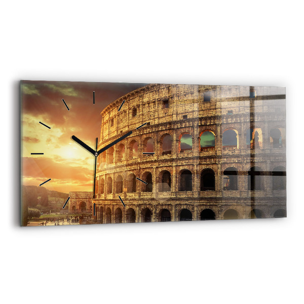 Glass wall clock rectangular Roman Colosseum