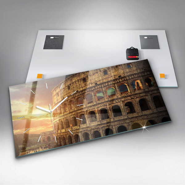 Glass wall clock rectangular Roman Colosseum