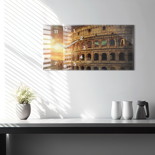 Glass wall clock rectangular Roman Colosseum