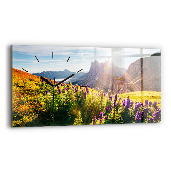 Glass wall clock rectangular Lavender Meadow