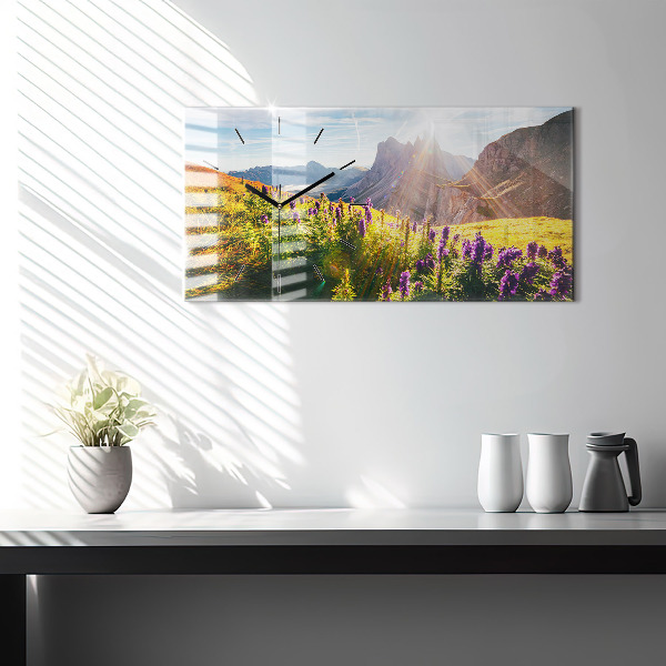 Glass wall clock rectangular Lavender Meadow