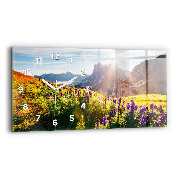 Glass wall clock rectangular Lavender Meadow