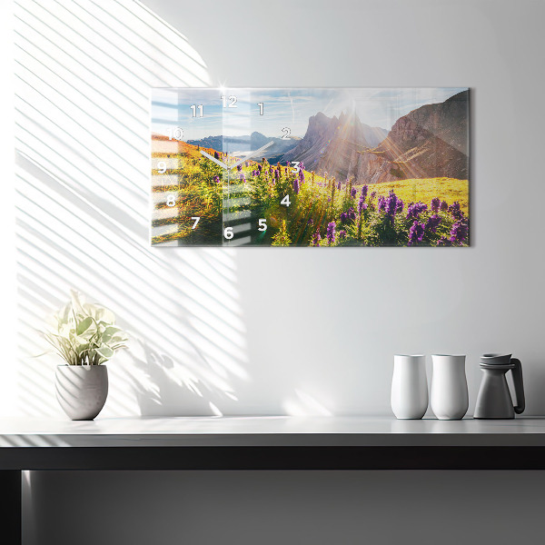 Glass wall clock rectangular Lavender Meadow