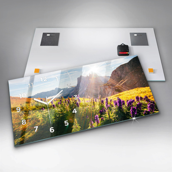 Glass wall clock rectangular Lavender Meadow